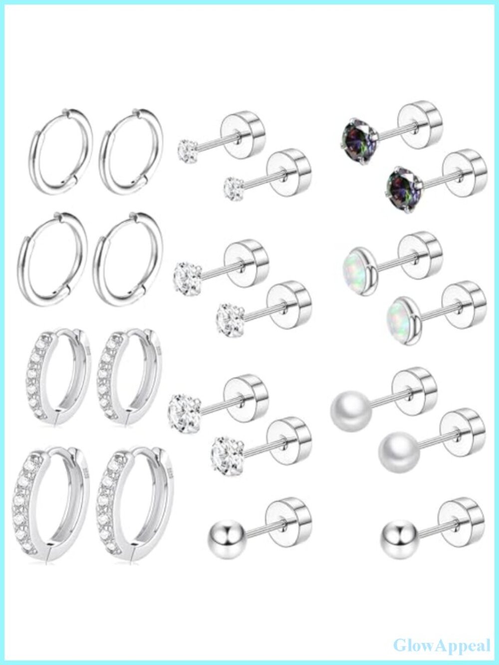 11 Pairs Hypoallergenic Earring Set Flat Back Studs 316L Surgical Steel Huggie